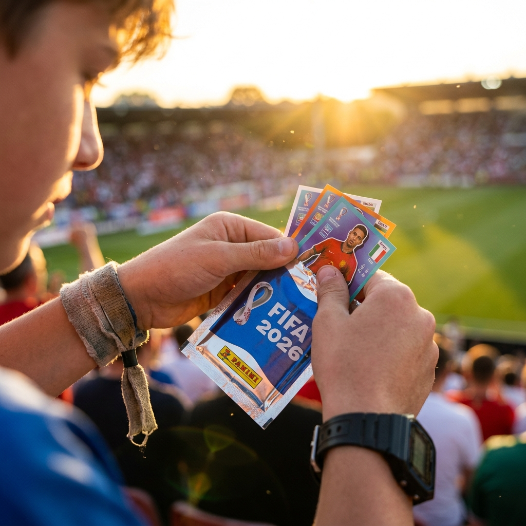 Opening a Panini FIFA World Cup 2026 pack with stickers